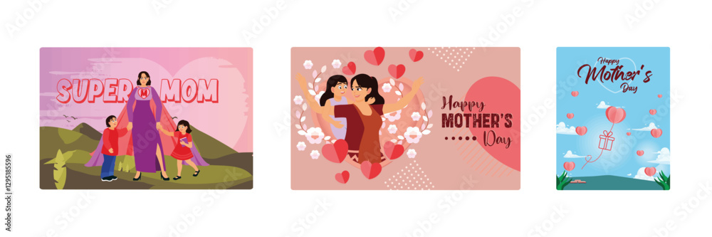Mother's Day greeting card decorated with paper heart-shaped balloons. Mother's Day greeting card decorated with paper heart-shaped balloons.