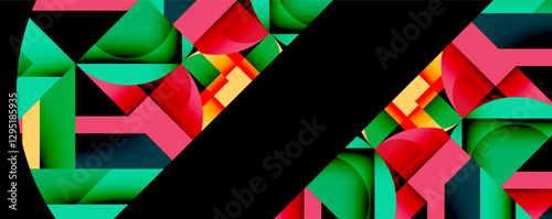 Abstract geometric artwork with interwoven angular and curved shapes, dynamic composition with smooth gradients and bold contrasts