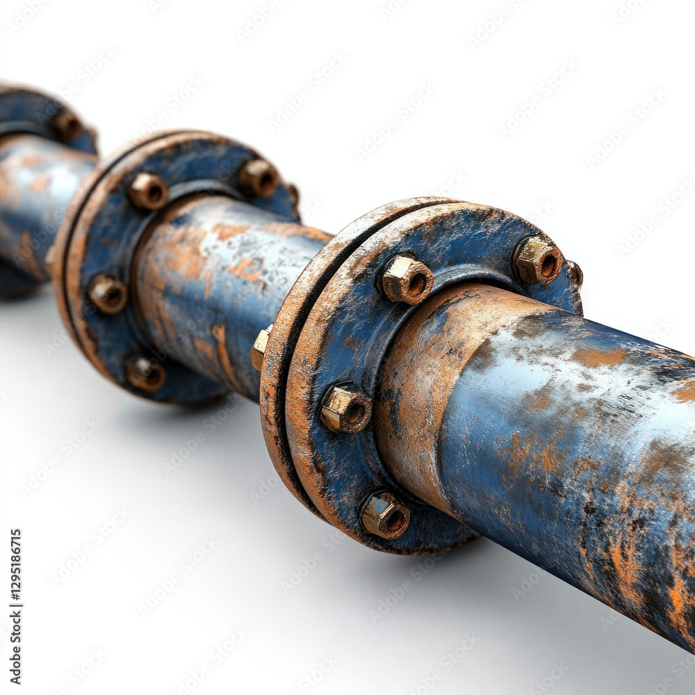 High-resolution image of a steel oil pipeline segment against a white backdrop, perfect for e-commerce, catalogs, and promotional content, highlighting its durability. High-resolution image of a steel oil pipeline segment against a white backdrop, perfect for e-commerce, catalogs, and promotional content, highlighting its durability.