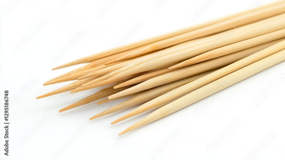 Wooden skewers close-up on white background for food preparation Wooden skewers close-up on white background for food preparation