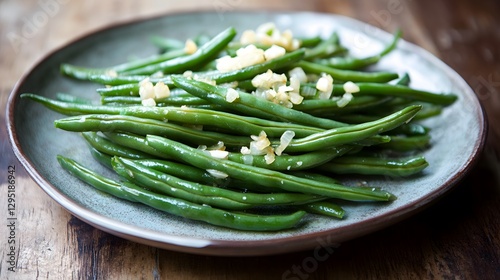 Delicious Green Beans with Garlic and Onion Garnish