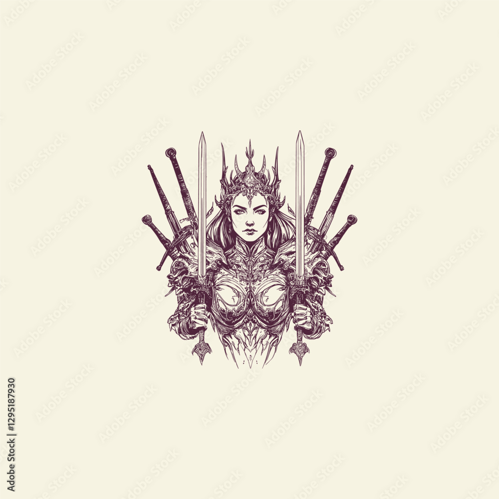 Fototapeta premium Fierce warrior queen design vector template illustration