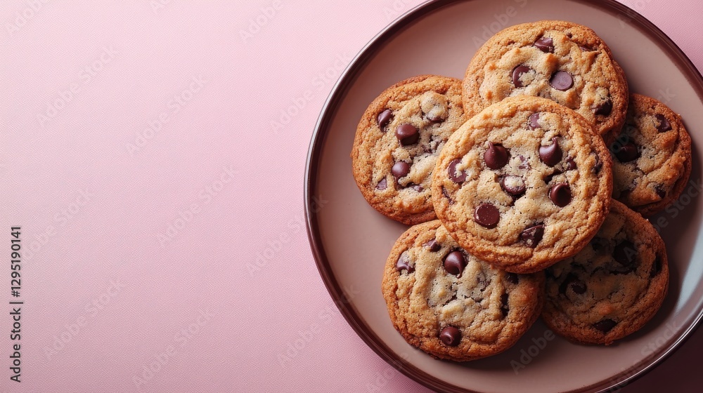 plate with tasty chocolate chip cookies isolated,studio background plate with tasty chocolate chip cookies isolated,studio background
