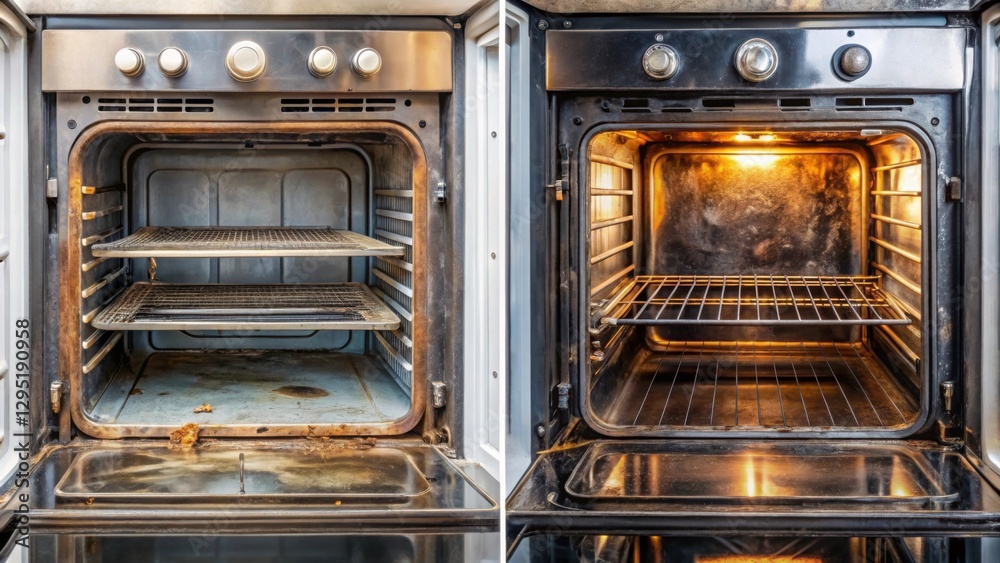 Obraz premium Before and After Cleaning of a Domestic Kitchen Oven Interior