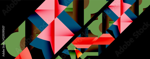 Abstract geometric composition with interlocking circular and angular shapes, featuring smooth gradients and sharp contrasts on a white background