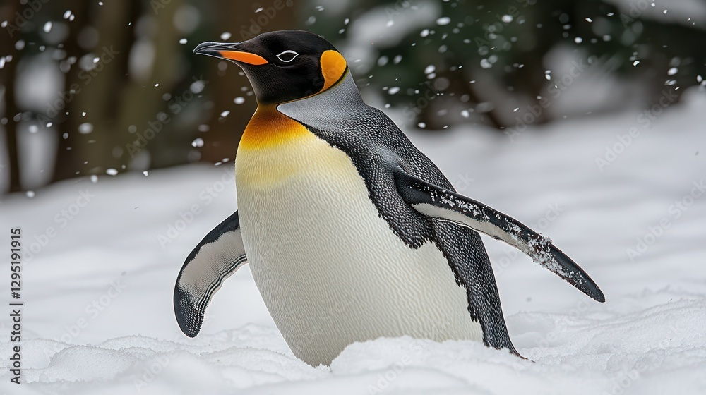 Fototapeta premium Emperor penguin in snow flurry
