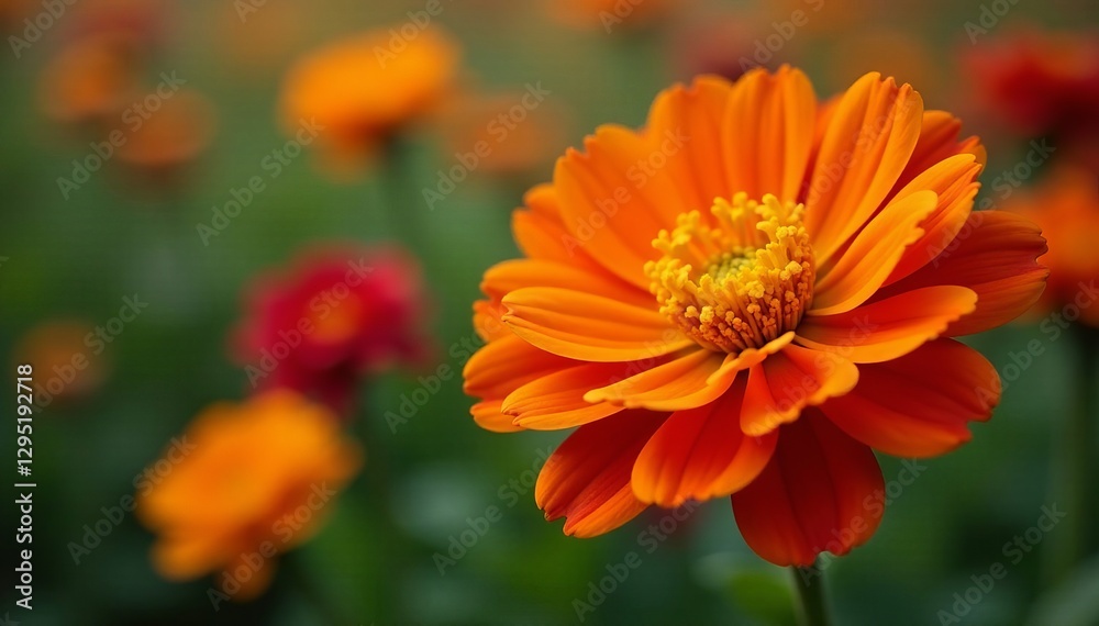 Close-up of crimson and yellow flowers in full bloom, detail, close-up Close-up of crimson and yellow flowers in full bloom, detail, close-up