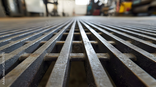 industrial steel grating with sharp geometric lines  photo