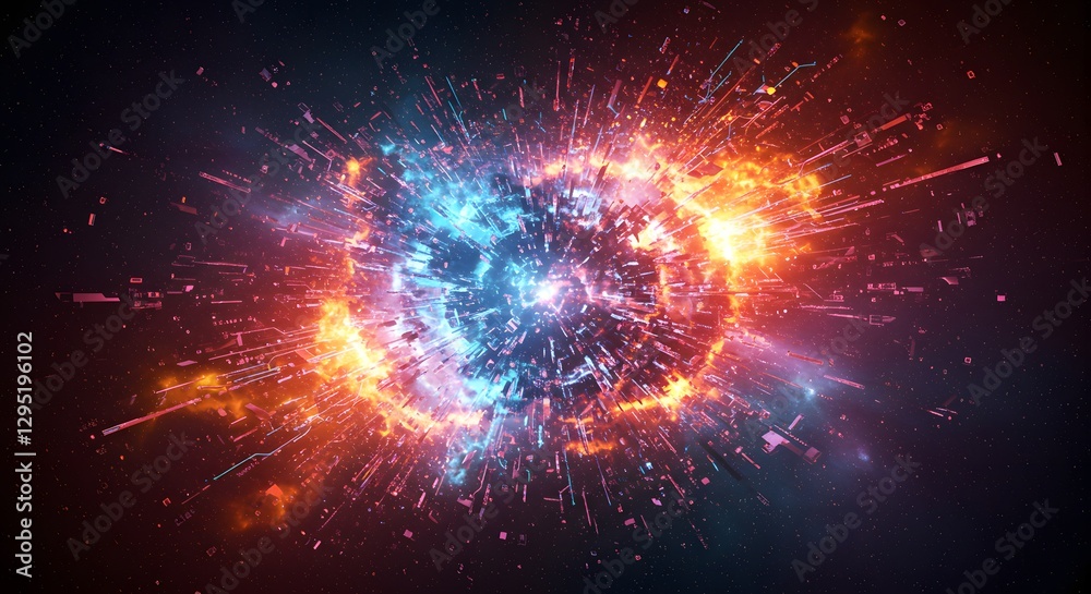 Fototapeta premium Vibrant Cosmic Explosion Displaying Abstract Energy in Blue and Orange Hues