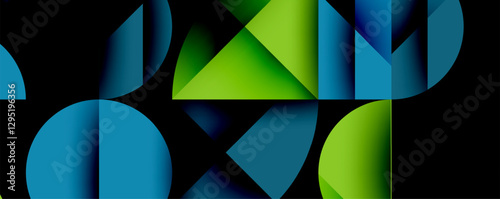 Abstract geometric pattern with intersecting circles and triangles in gradients. The high-contrast composition creates depth and a dynamic, modern aesthetic