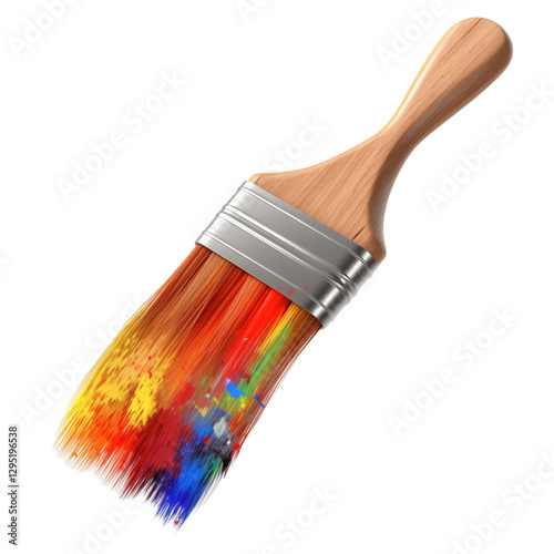 A well used paintbrush with colorful paint