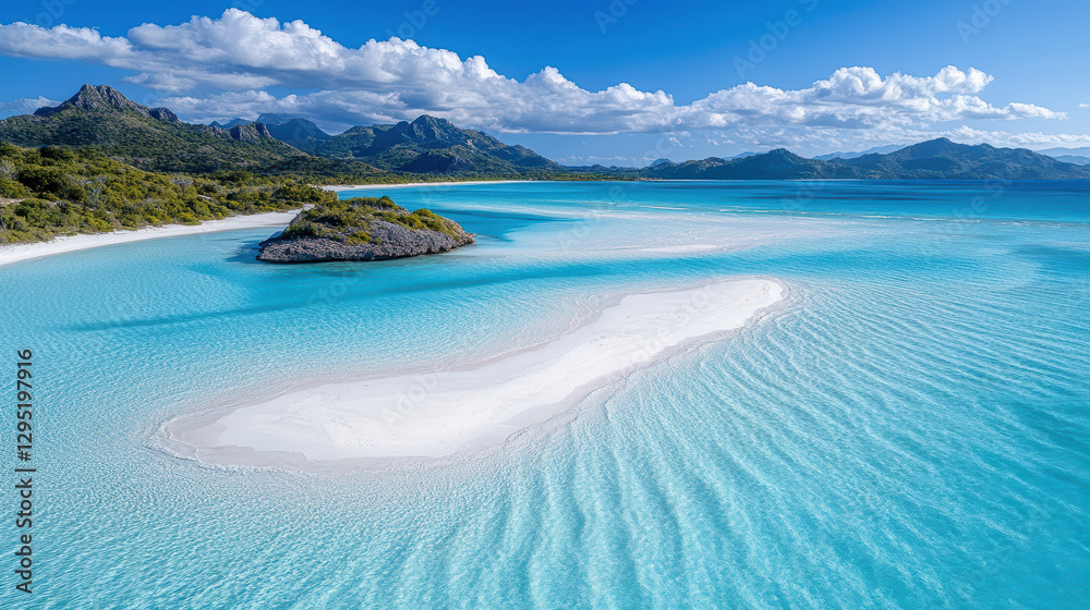 Obraz premium stunning aerial view of tropical island with white sand and turquoise water