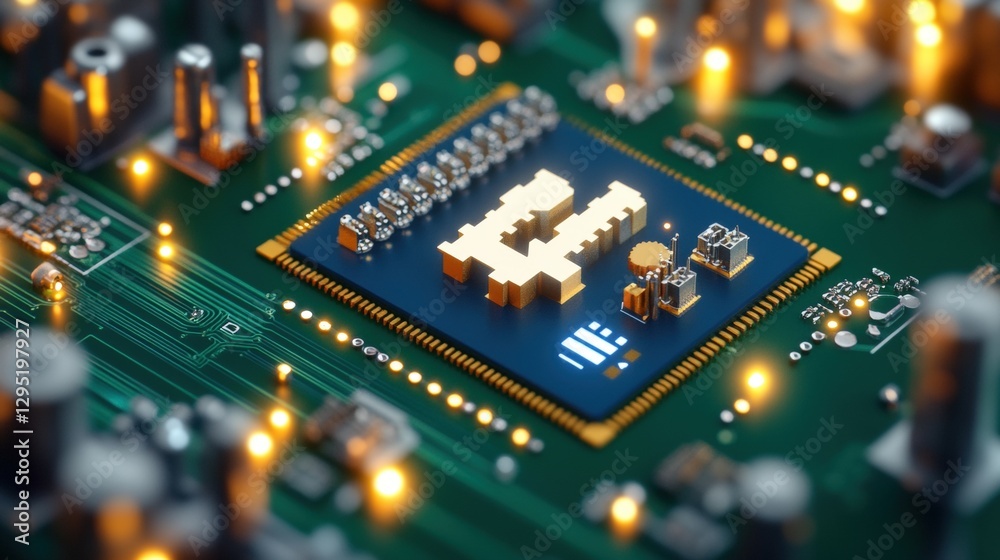 Obraz premium Computer chip with block on top representing industrial technology and factory automation concepts