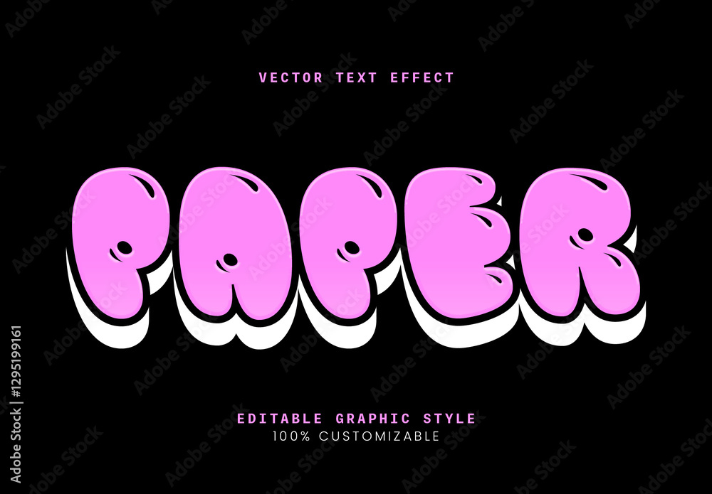 Pink Bold Puffy Fun Cartoon Paper Text Effect Template Stock Template ...