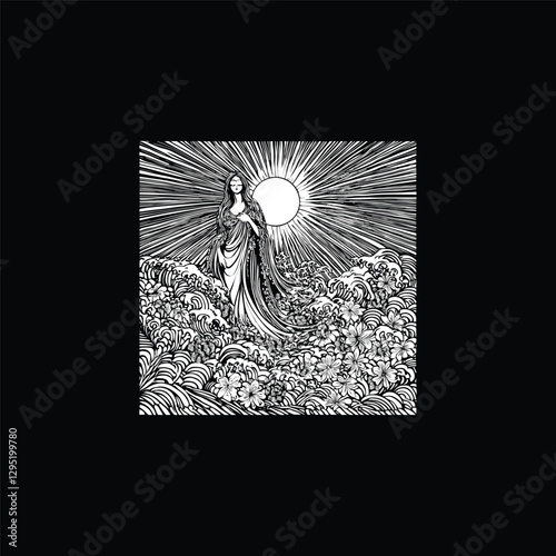 goddess rises from the ocean design vector template illustration