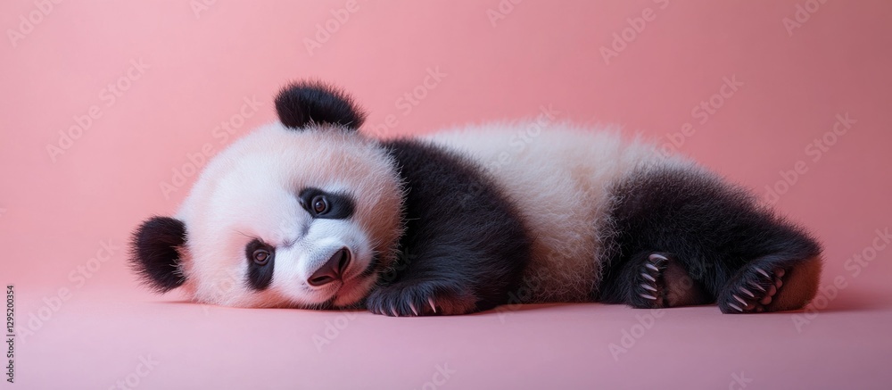 Fototapeta premium Pink Panda Cub Lying Down