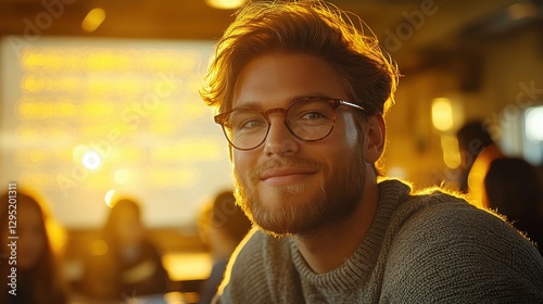 Happy Young Man Smiling in Warm Golden Light
