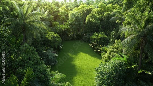 Lush greens illuminated by bright sunlight vibrant garden nature photography elevated perspective tranquil environment