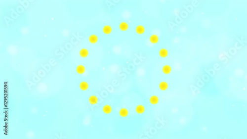 ミモザ　フレーム　円　背景ブルー