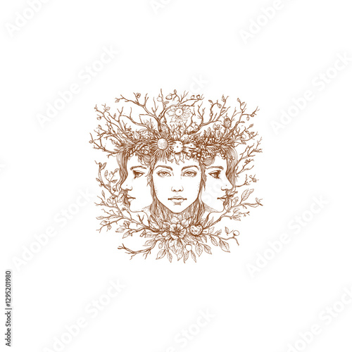 Graceful woman three face design vector template illustration