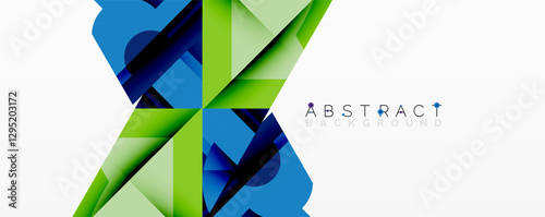 Abstract geometric artwork with interwoven angular and curved shapes, dynamic composition with smooth gradients and bold contrasts