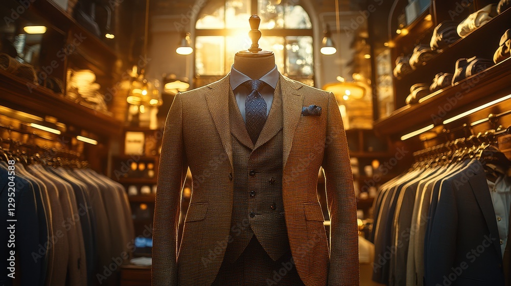 Exquisite Men's Suit on Display in Upscale Tailor Shop Exquisite Men's Suit on Display in Upscale Tailor Shop