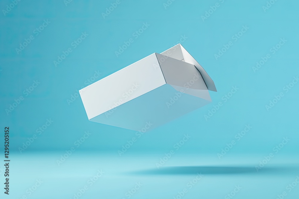 Empty white box floating on a light blue studio background Empty white box floating on a light blue studio background
