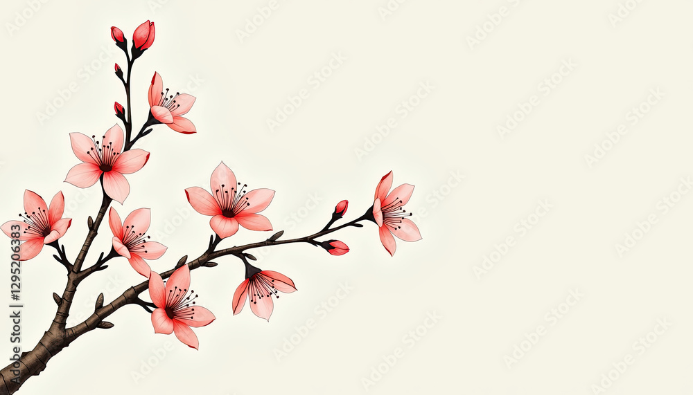 Naklejka premium Cherry Tree Branch with Buds Watercolor for Nature-themed Projects and Spring Announcements