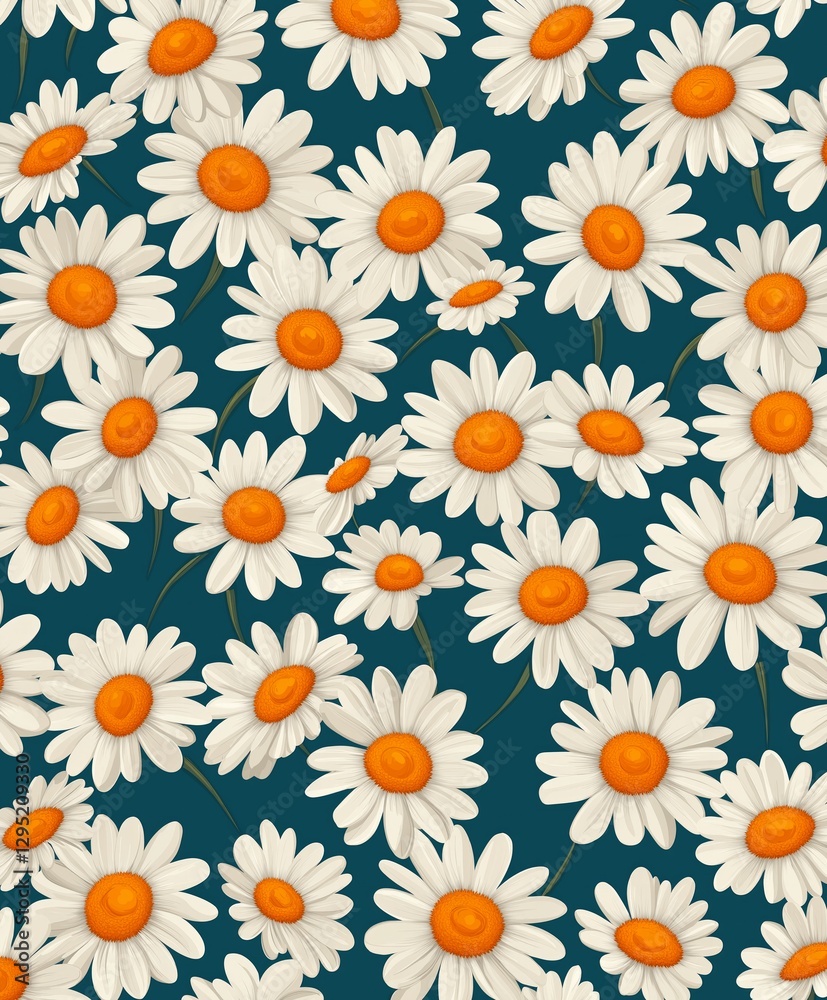 Vibrant daisies pattern on dark teal background Vibrant daisies pattern on dark teal background