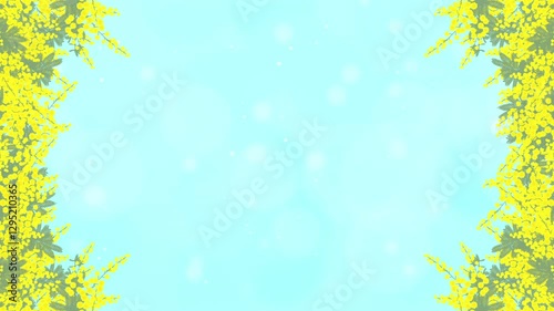 ミモザ　フレームサイド　背景ブルー