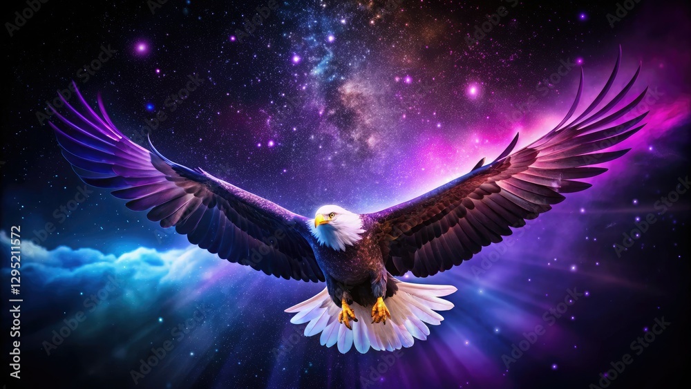 Fototapeta premium Majestic Bald Eagle Soaring Dark Purple Aura Minimalist Photography