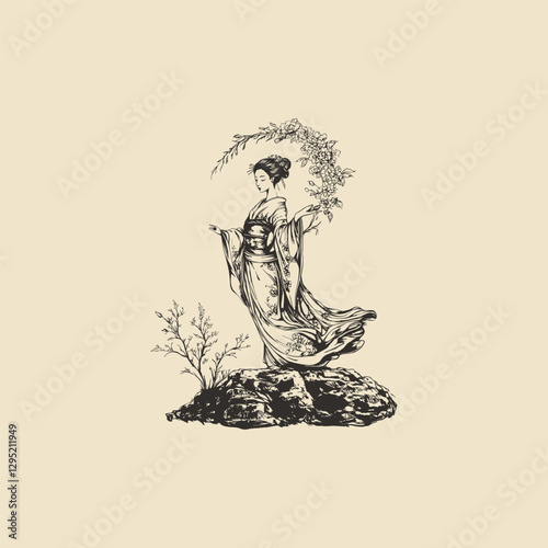 geisha standing on a rock design vector template illustration