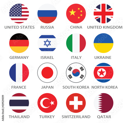United States, Russia, China, United Kingdom, Germany, Japan, Switzerland, Qatar, etc circle flag logo icon digital vector illustration Free Download United States, Russia, China, United Kingdom, Germany, Japan, Switzerland, Qatar, etc circle flag logo icon digital vector illustration - GFXLoad