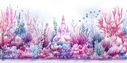 Underwater Castle Coral Reef Watercolor Painting
