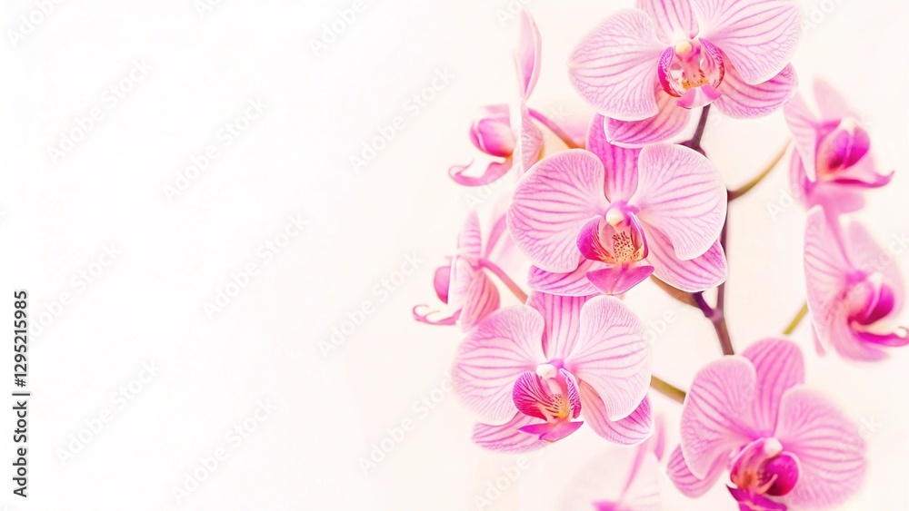 Beautiful floral background. Pink phalaenopsis orchids on a light background. Pastel colors. Selective focus. Beautiful Orchid border.Isolated on white. Orchid Flower border design. Beautiful floral background. Pink phalaenopsis orchids on a light background. Pastel colors. Selective focus. Beautiful Orchid border.Isolated on white. Orchid Flower border design.