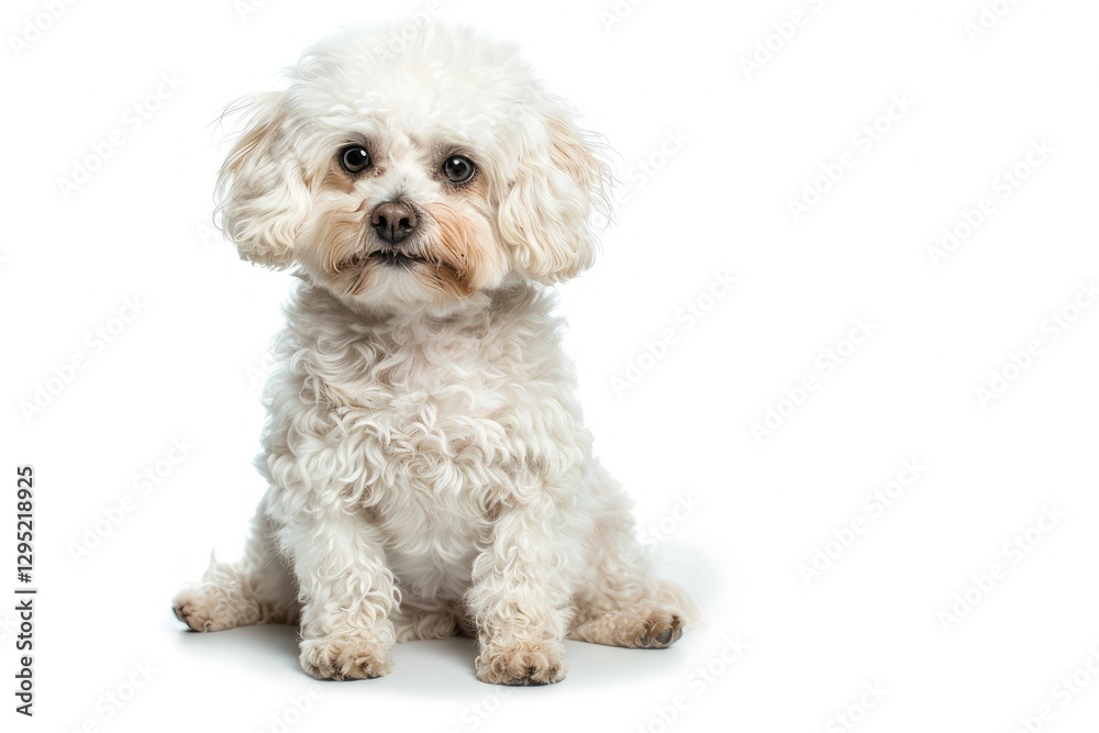 Happy Maltese Bichon Dog Sitting Looking at Camera, Isolated on All White Background Happy Maltese Bichon Dog Sitting Looking at Camera, Isolated on All White Background
