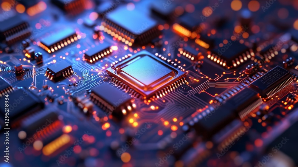 Advanced nanotechnology creating microscopic circuits, highly detailed close-up, innovation in modern electronics manufacturing Advanced nanotechnology creating microscopic circuits, highly detailed close-up, innovation in modern electronics manufacturing