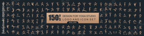 Abstract people logo design. sports, Gym ,fitness, running trainer icon set vector illustration