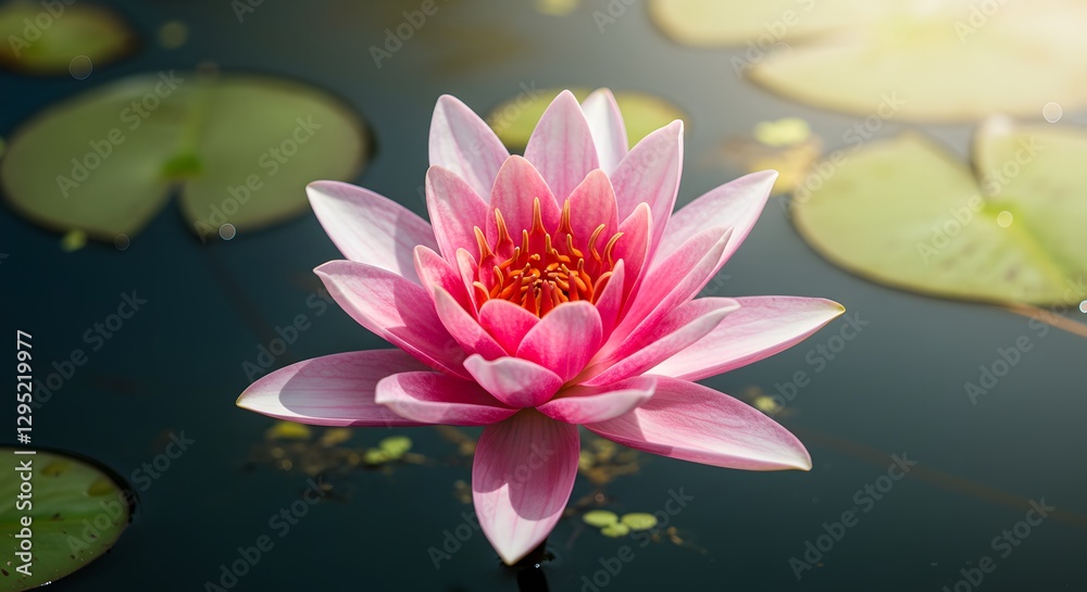 Pink Water Lily in Bloom: Serenity in Nature Pink Water Lily in Bloom: Serenity in Nature