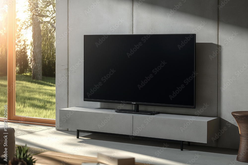 Fototapeta premium Modern Living Room with Stunning Landscape TV Display