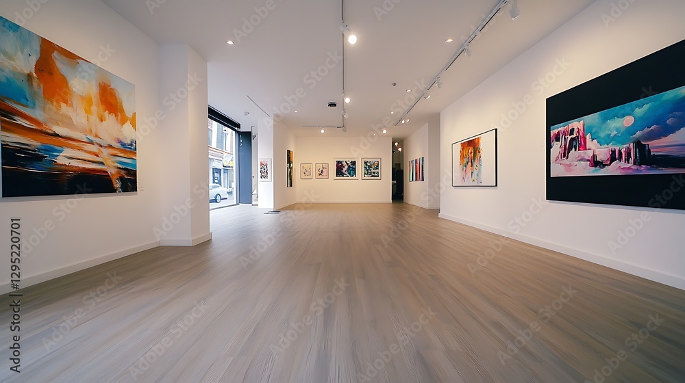 Obraz premium Art Gallery Interior: A Showcase of Modern and Abstract Paintings