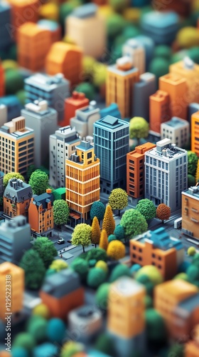 Low Poly Cityscape with Green Trees and Colorful Buildings