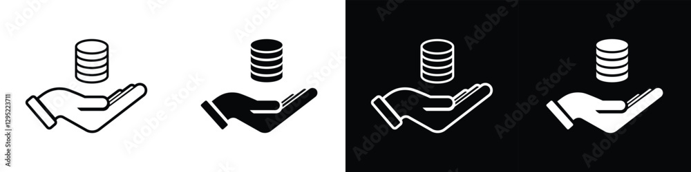 Naklejka premium Minimalist Hand Holding Money Icon, Finance and Investment Symbol