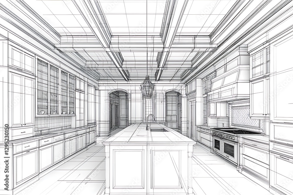 Obraz premium Luxury kitchen design blueprint