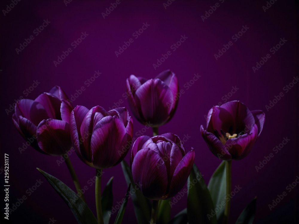 Elegant Purple Tulips Against Dark Backdrop Elegant Purple Tulips Against Dark Backdrop