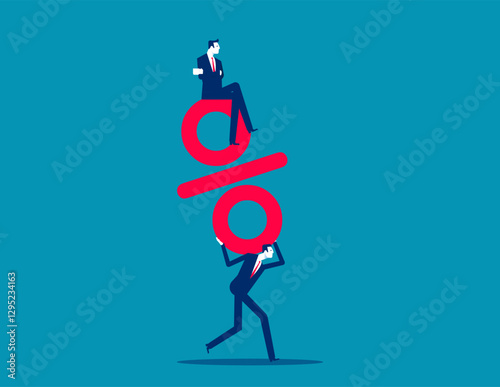 Employee carries the percentage sign and boss rides on top of it. Businesses vector concept
