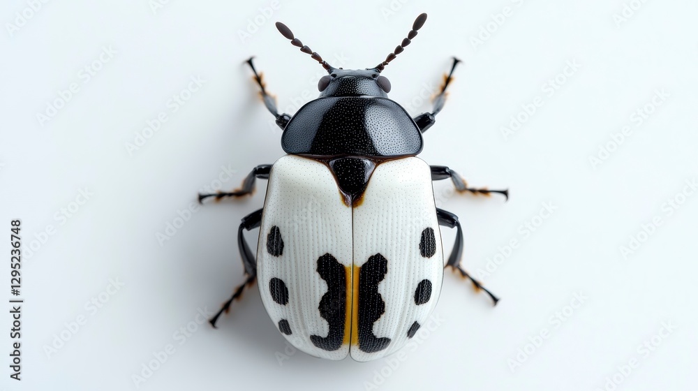 Close-up view of a striking black and white beetle on a clean background, showcasing its intricate patterns Close-up view of a striking black and white beetle on a clean background, showcasing its intricate patterns