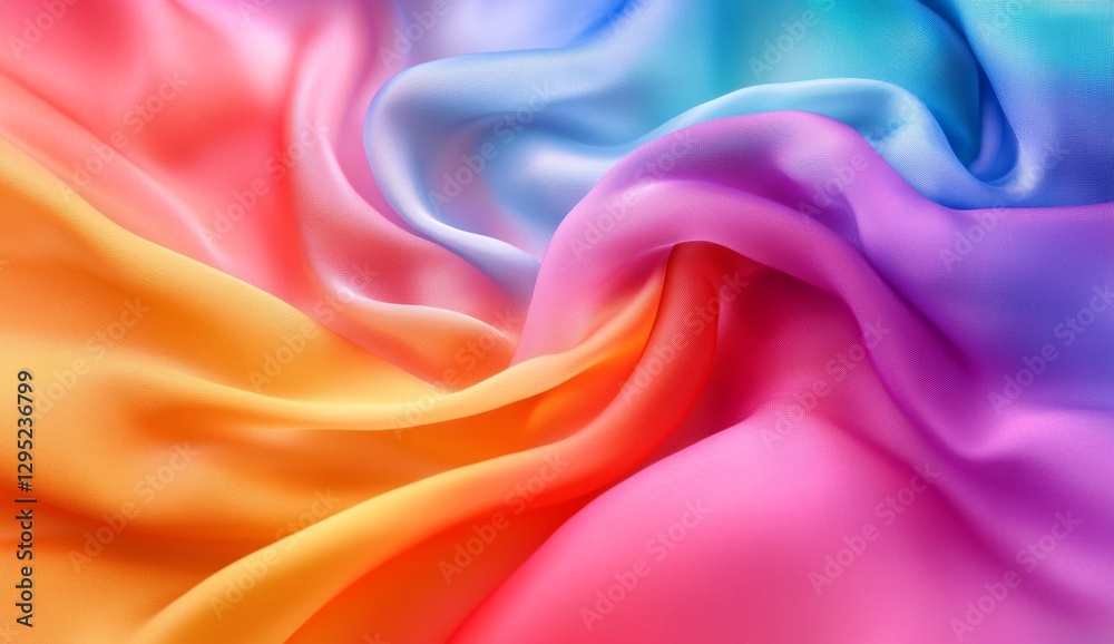 Obraz premium Vibrant rainbow silk fabric draped, close-up