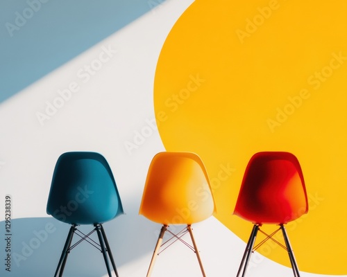 Minimalist Design Revolution Bold Color Eames-Style Chairs Showcasing Creative Workspace Innovation and Contemporary Aesthetic Trends in Modern Office Environments