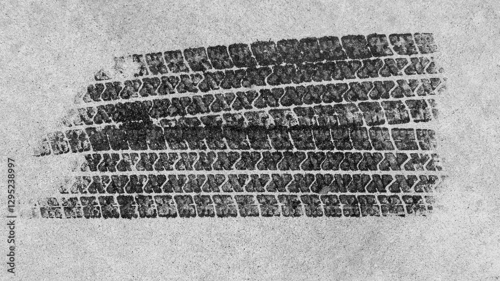 Top view tire marks on the asphalt road, Abstract texture and background black tire tracks on asphalt road, Tire marks on race track texture and background, Vehicle trace on road tire print transport.